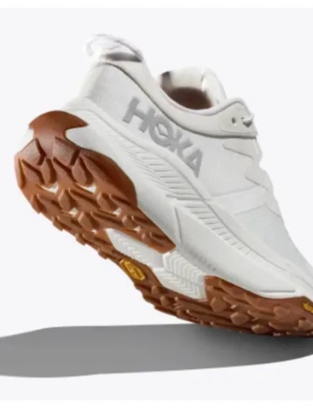 Hoka Men's White Athletic Sneakers with Brown Gum Outsole
